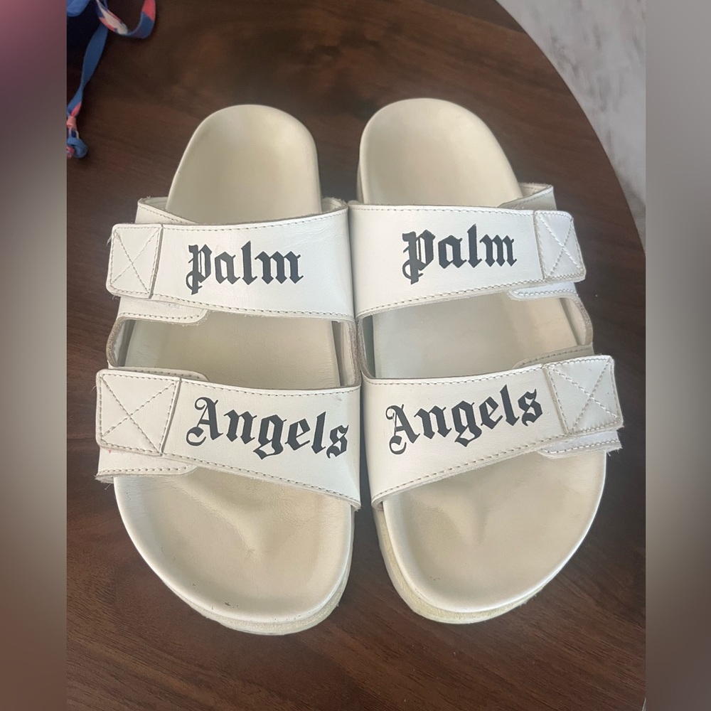 Palm Angels White Leather Double-Strap Logo Sandals